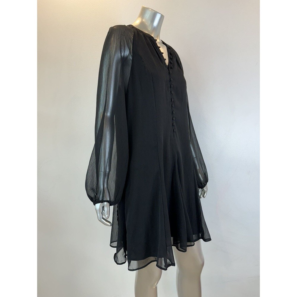 Joie Black Chiffon Dress Womens Small Balloon Sleeve Sheer Layered A-line NWT